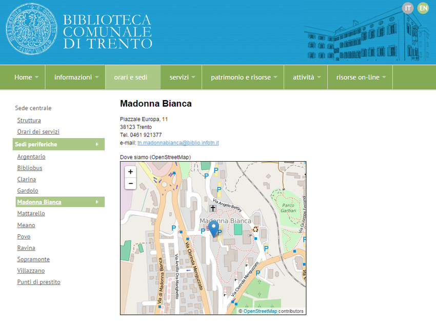 Videata sito Biblioteca comunale con informazioni biblioteca Madonna Bianca Videata sito Biblioteca comunale con informazioni biblioteca Madonna Bianca